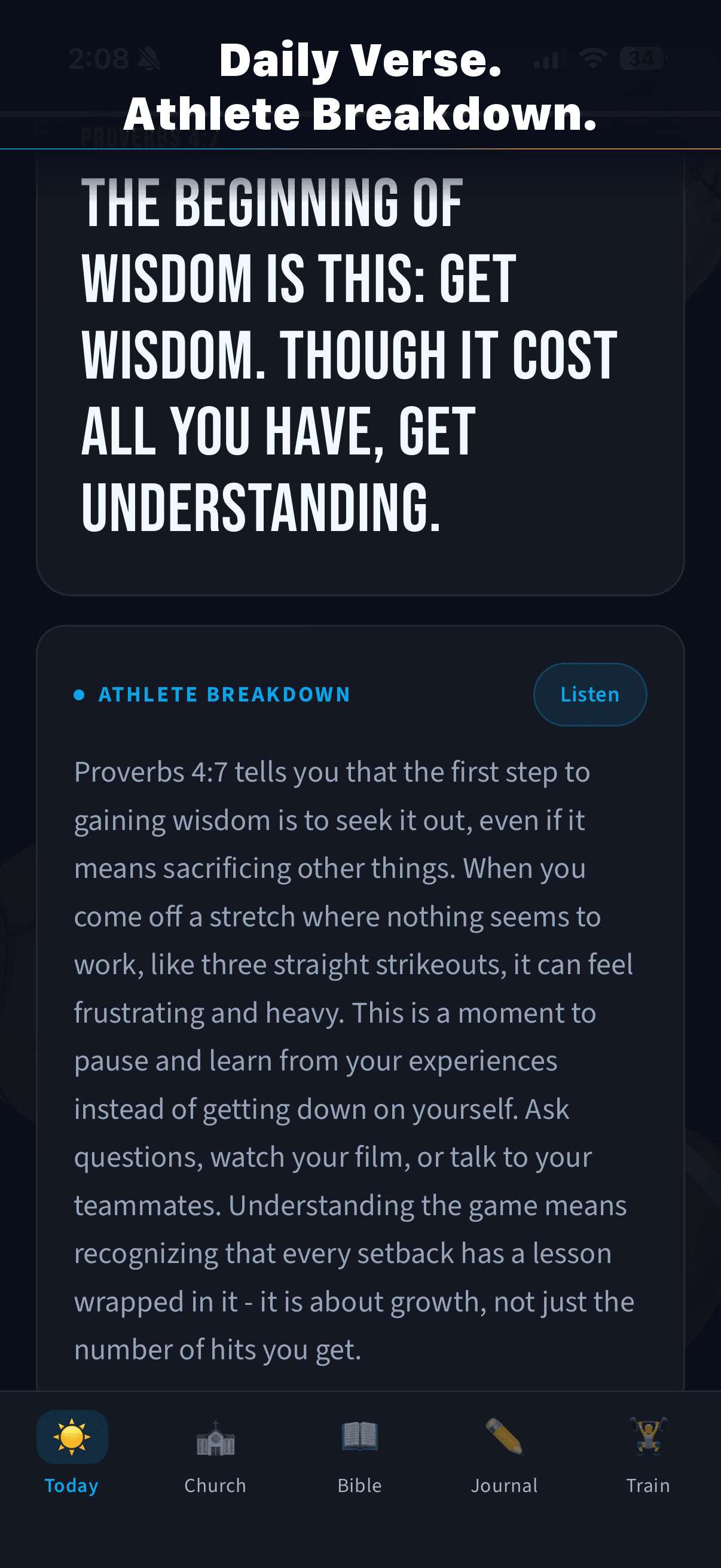 Daily verse and athlete breakdown